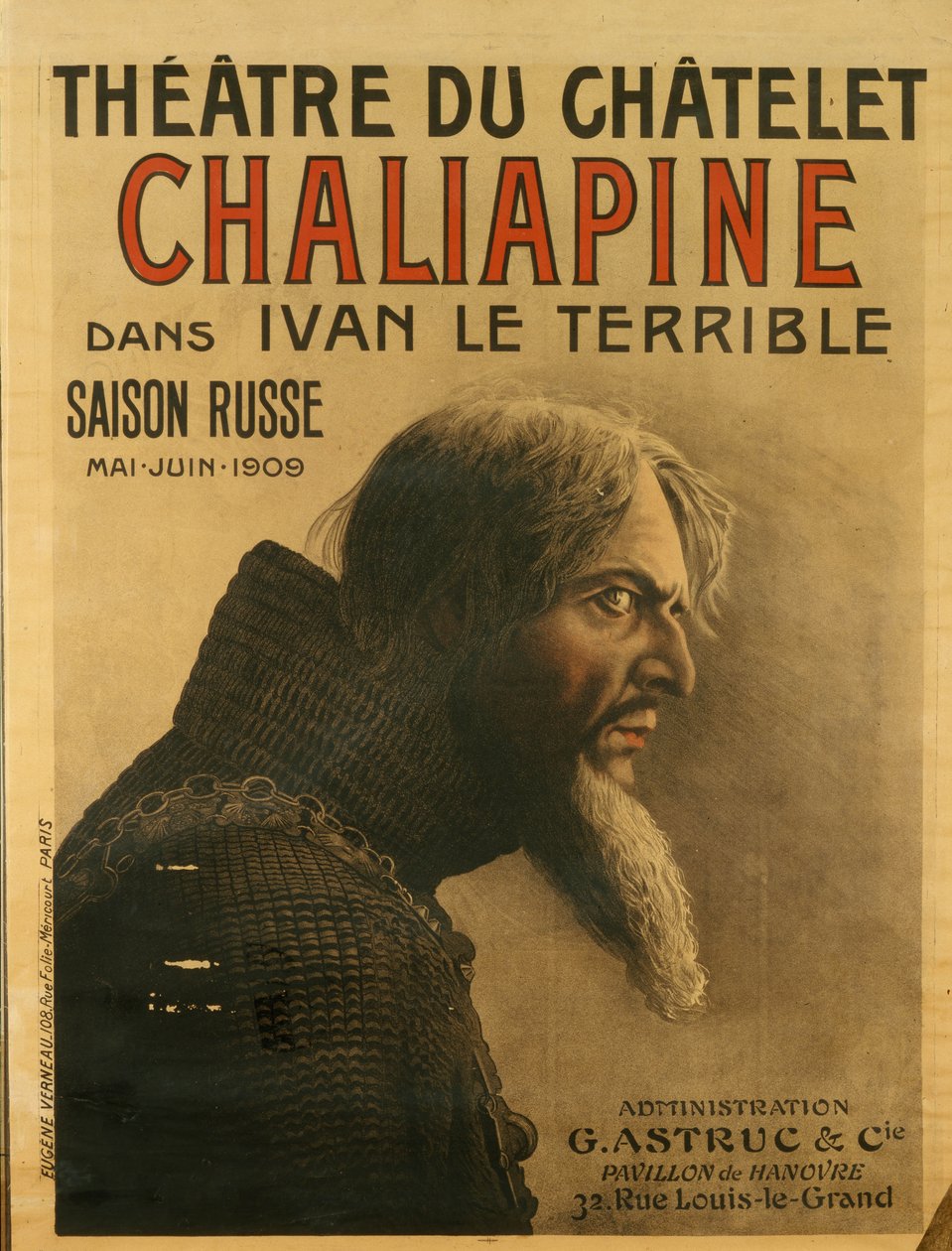 シャトレ劇場での「ロシアの季節」のポスター、1909 年 作： ユージーン・ヴェルノー