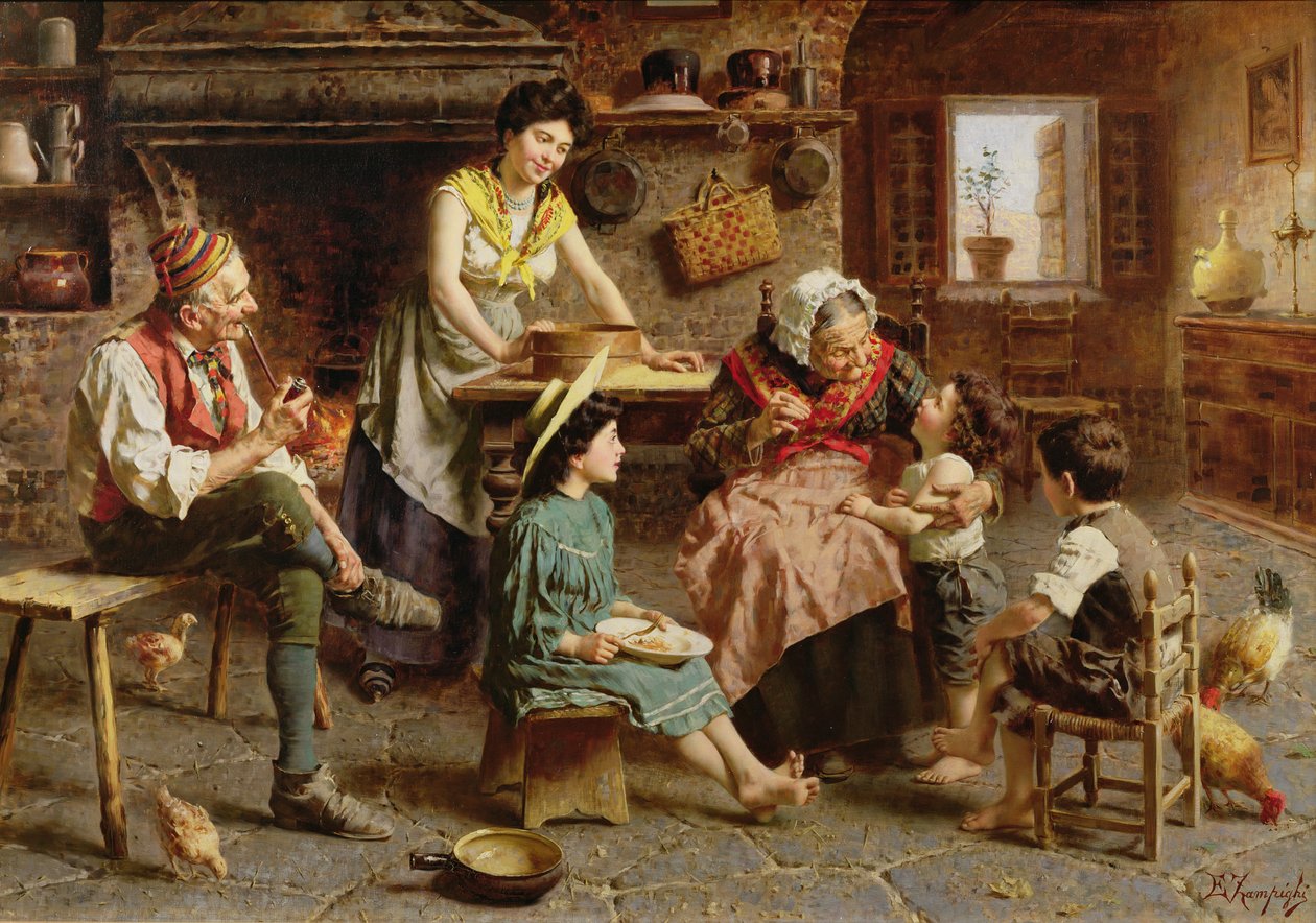 Tableau Inspiré D'Une Famille Heureuse Par Eduardo Eugenio Zampighi - Peinture