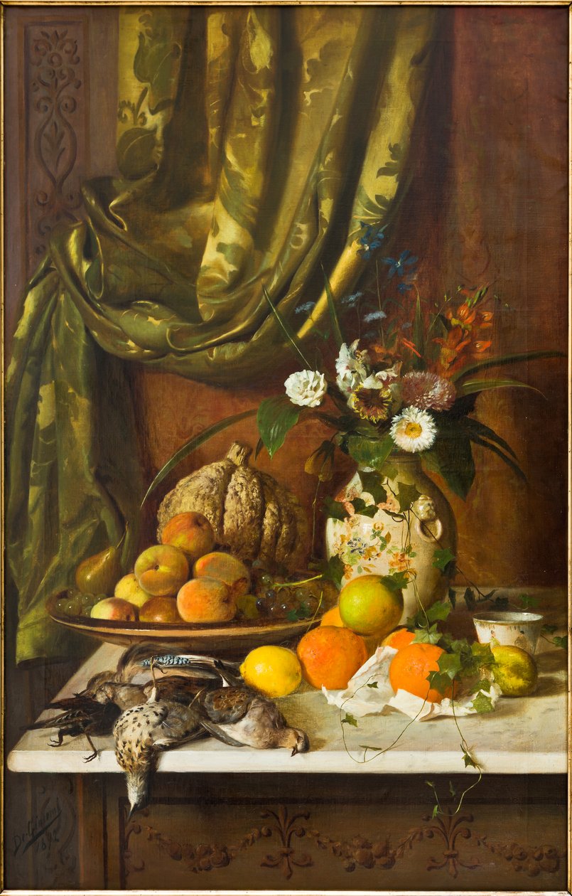 花、果物、ジビエ (キャンバスに油彩) 作： Eugenio De Giacomi