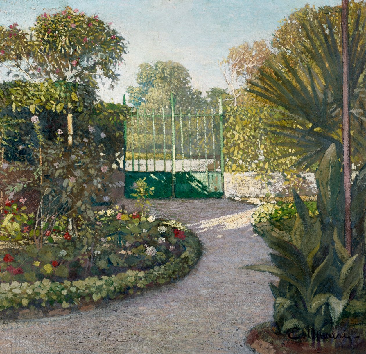 庭、Eugenio Olivari (1882-1917) の絵画、ボール紙に油彩、69x72 cm 作： ユージェニオ・オリヴァリ