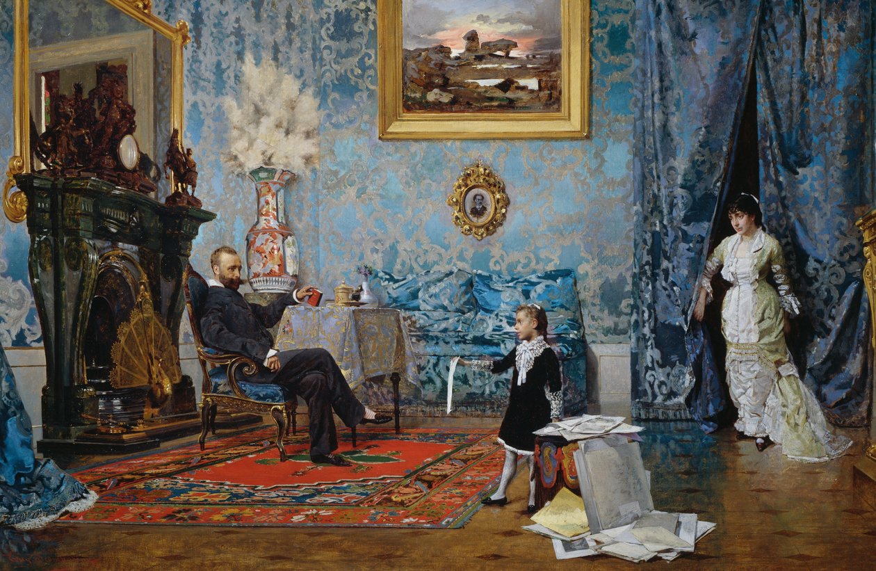 ファブリチ家、1880年頃、エウジェニオ・スコパリーニ作（1845-1913）、キャンバスに油彩、68x187 cm、イタリア 作： Eugenio Scomparini