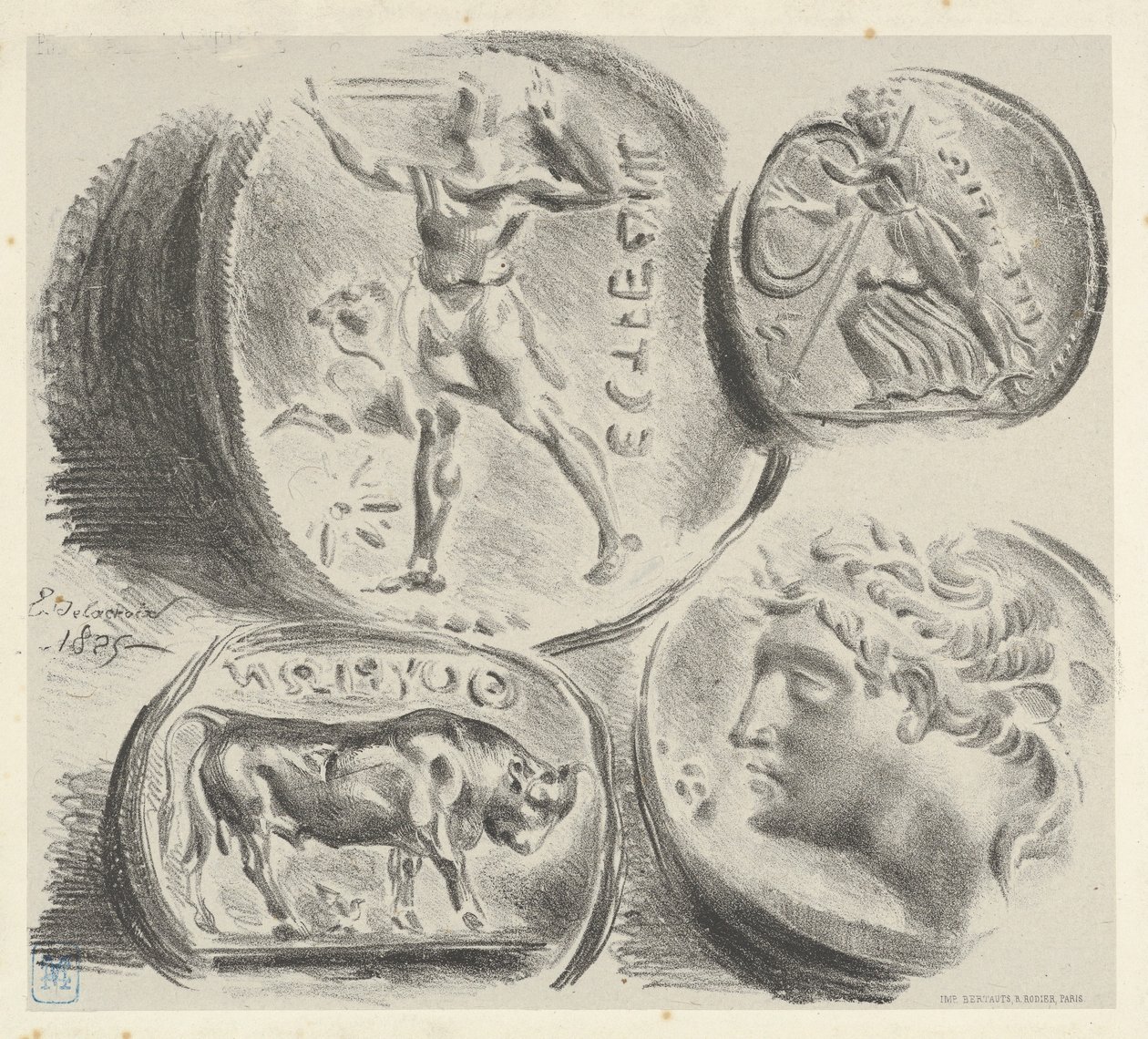ギリシャの硬貨4枚の研究、1825年、1825年。 作： ウジェーヌ・ドラクロワ