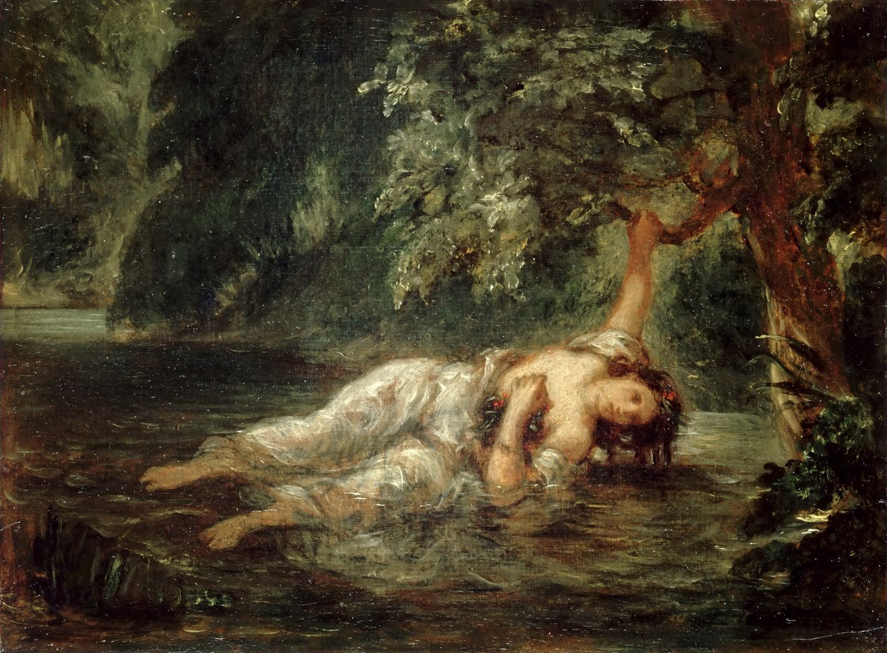 オフィーリアの死、1853年。 作： ウジェーヌ・ドラクロワ