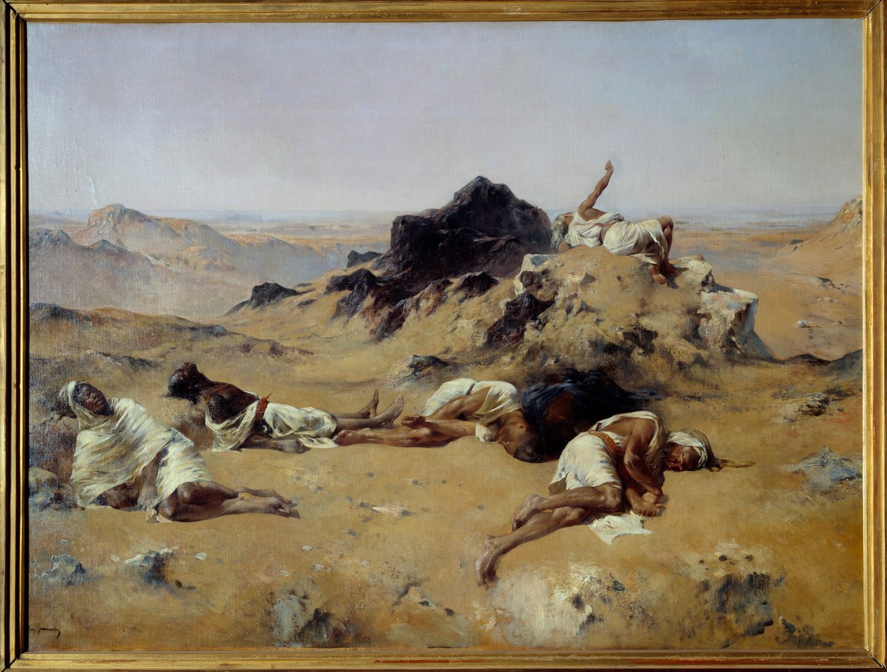 砂漠。渇いた男たち1869.ウジェーヌ・フロマンタン（1820-1876）、オルセー美術館、1.03 x 1.43平方メートル。 作： ウジェーヌ・フロマンタン