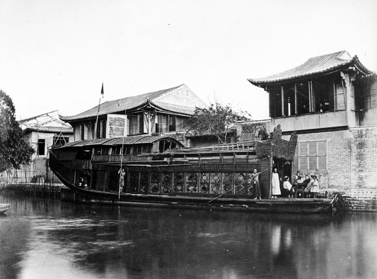 フラワーボート、カントン、1880年代 作： ヨーロッパの写真家