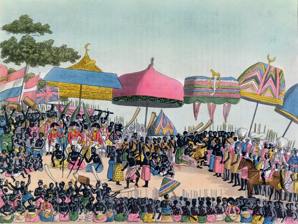 アシャンティがガーナのコマシで開催した英語大使のレセプション、1818年頃、A。ビアシオーリが刻印 作： ヨーロピアンスクール
