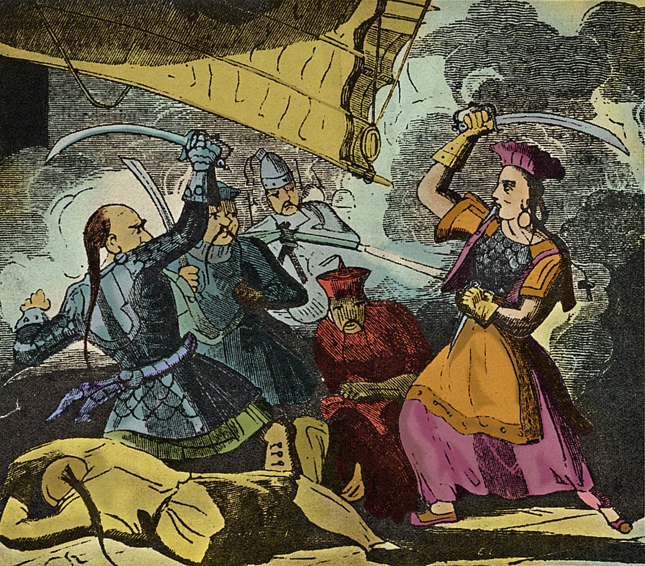 シン・シーまたはチン・シー（1844年没）。19世紀の中国の海賊女性。彼女は本物の艦隊を指揮し、クー・ラン提督を打ち負かした。 作： ヨーロピアンスクール