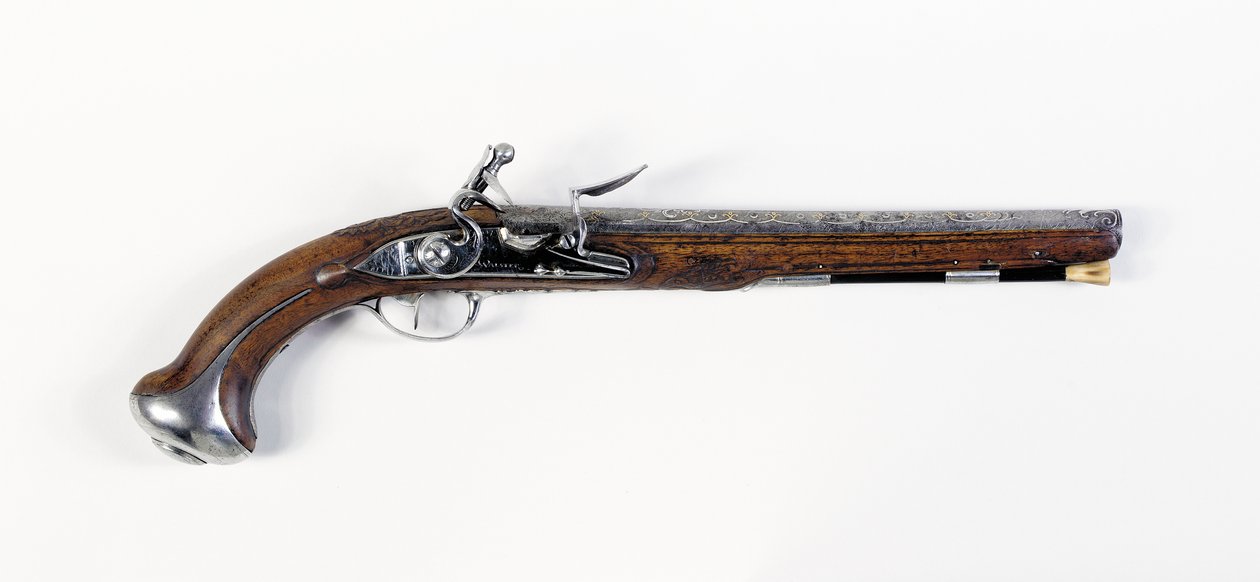 ラファイエット-ワシントンの鋼製「サドル」ピストルのペア、c.1775-76 作： ヨーロピアンスクール