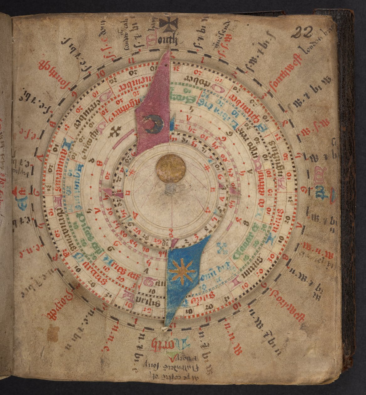 ヴォルヴェル、月齢表などのついた天文暦より（Egerton MS 848 作： ヨーロピアンスクール