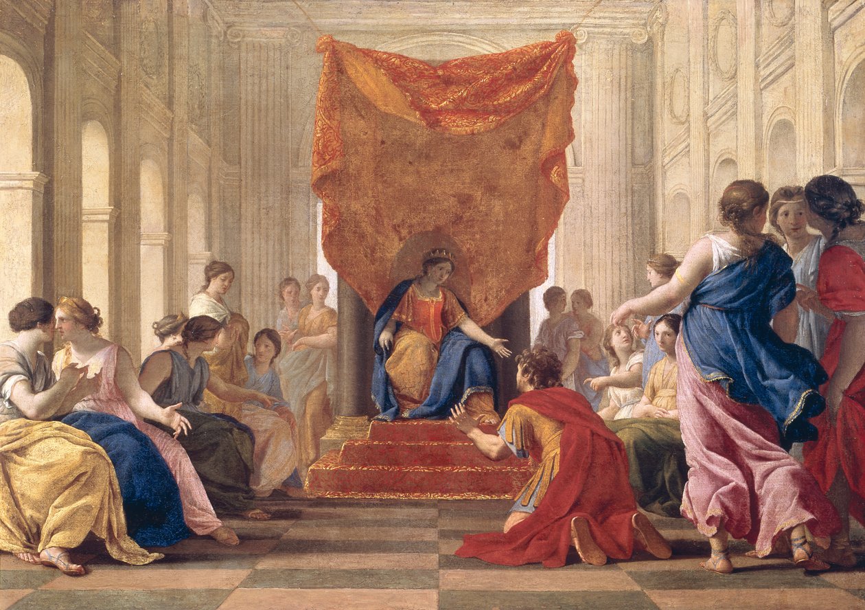 Eleuterylida女王の前にひざまずくPoliphilus、1643-44年 作： ユスターシュ・ル・スール