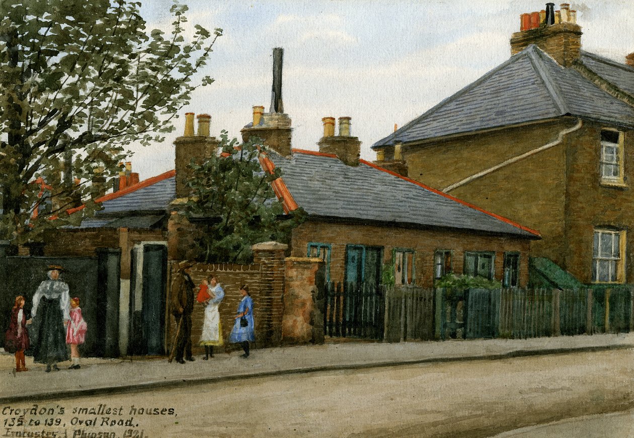 135から139 Oval Road：Croydons Smallest Houses、1921（紙にトイレ） 作： アーサー・フィプソンを避難させる