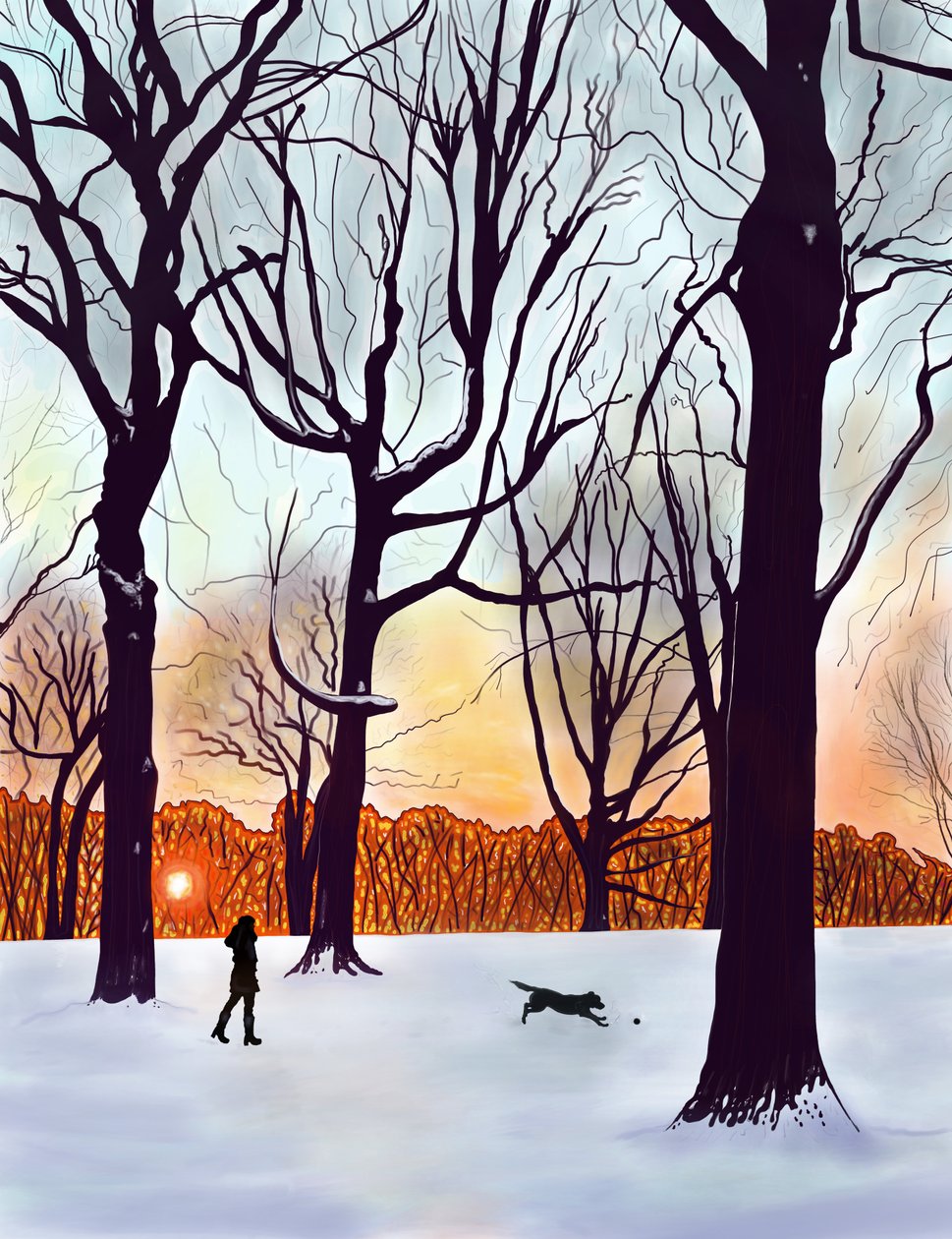雪の中の犬、ブルックリン（デジタルアート） 作： エヴァン・スクラー