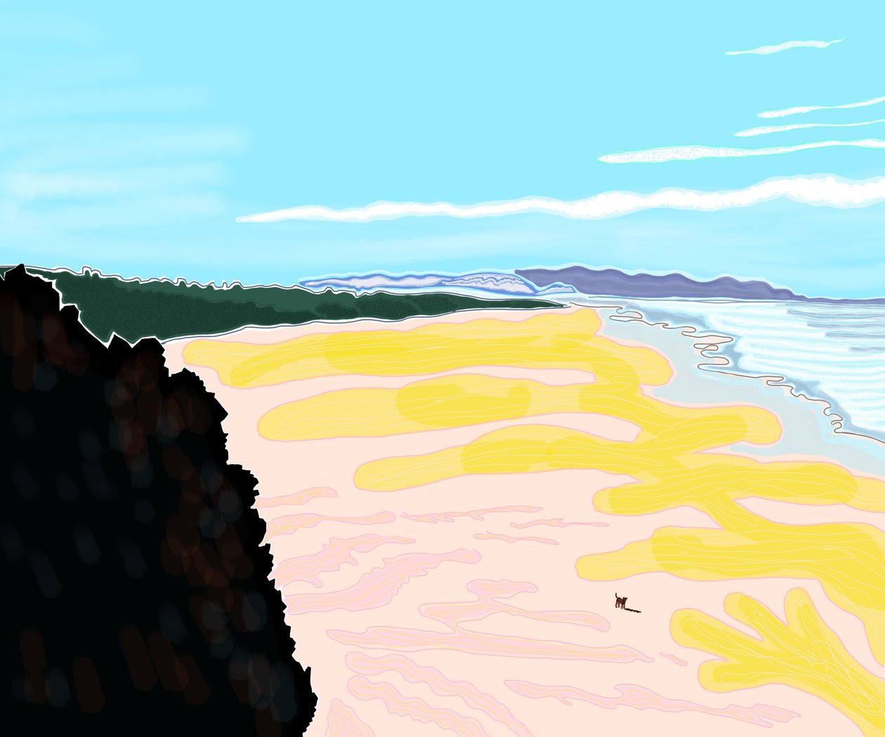 サンフランシスコ、クリフハウス、Dog On Beach（デジタルアート） 作： エヴァン・スクラー