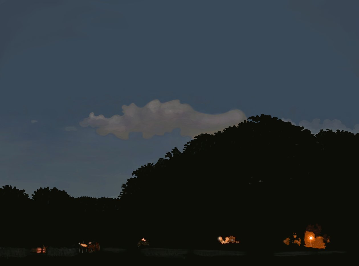 夕暮れの野原と空、プロスペクト公園、ブルックリン（デジタルアート） 作： エヴァン・スクラー