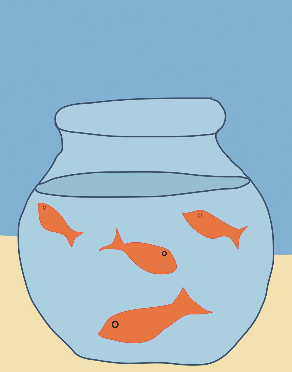 Goldfish In Bowl, 2015（iPadでアップルペンシルを使って手描きしたもの） 作： エヴァン・スクラー