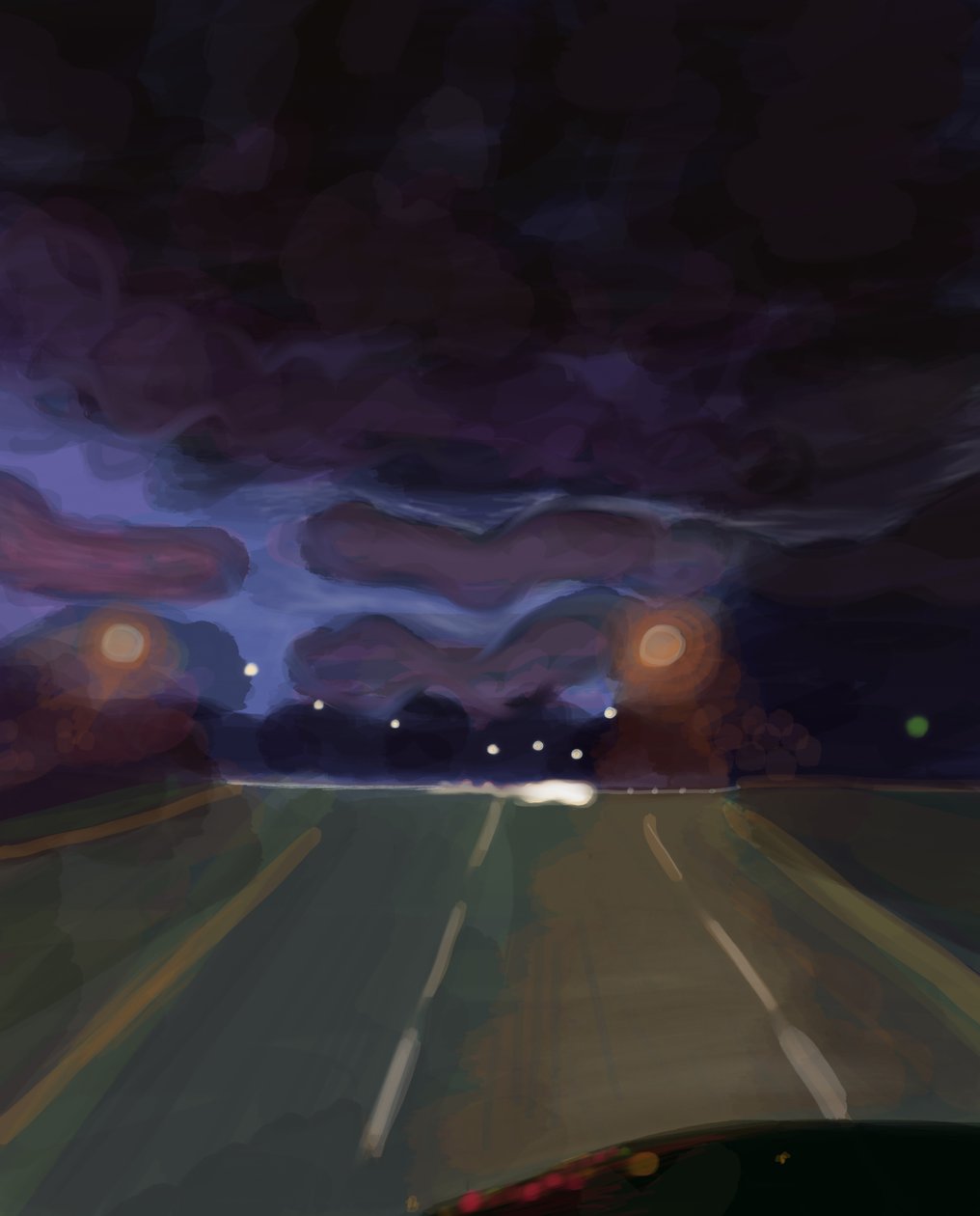 Highway At Night, 2016（iPadでApple pencilを使って手描きしたもの） 作： エヴァン・スクラー