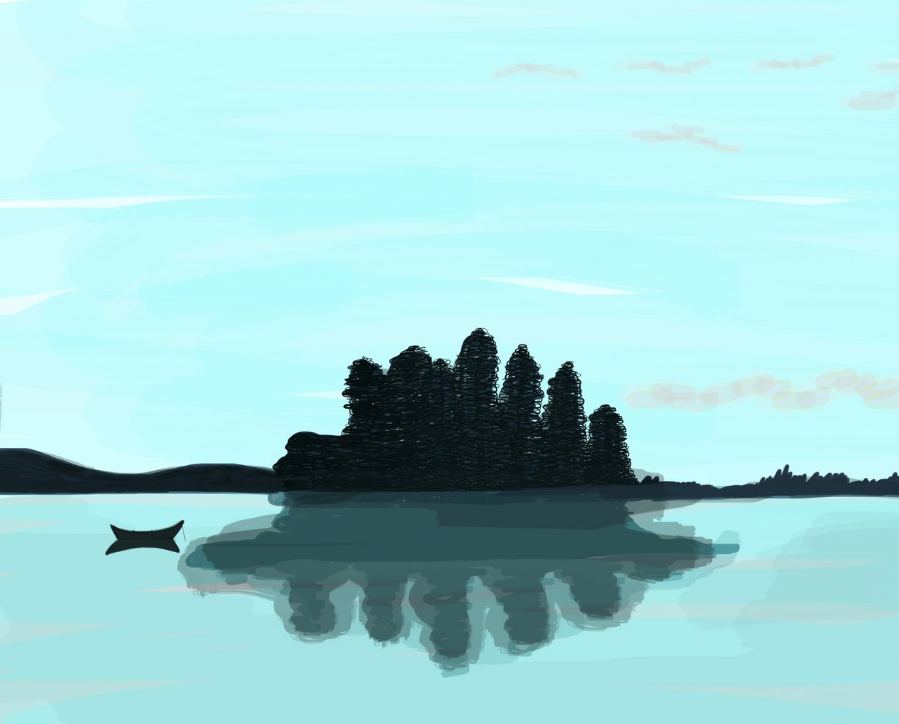 メイン州の湖、2015年（iPadでアップルペンシルを使って手描きしたもの） 作： エヴァン・スクラー