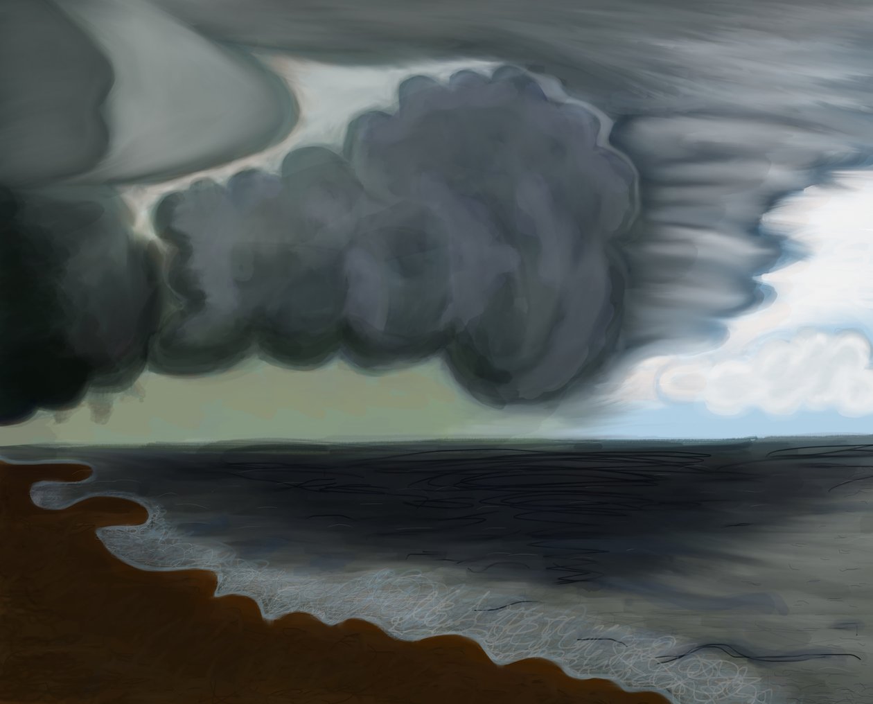 海にかかる大きな雲、2016年（iPadでApple pencilを使って手描きしたもの） 作： エヴァン・スクラー