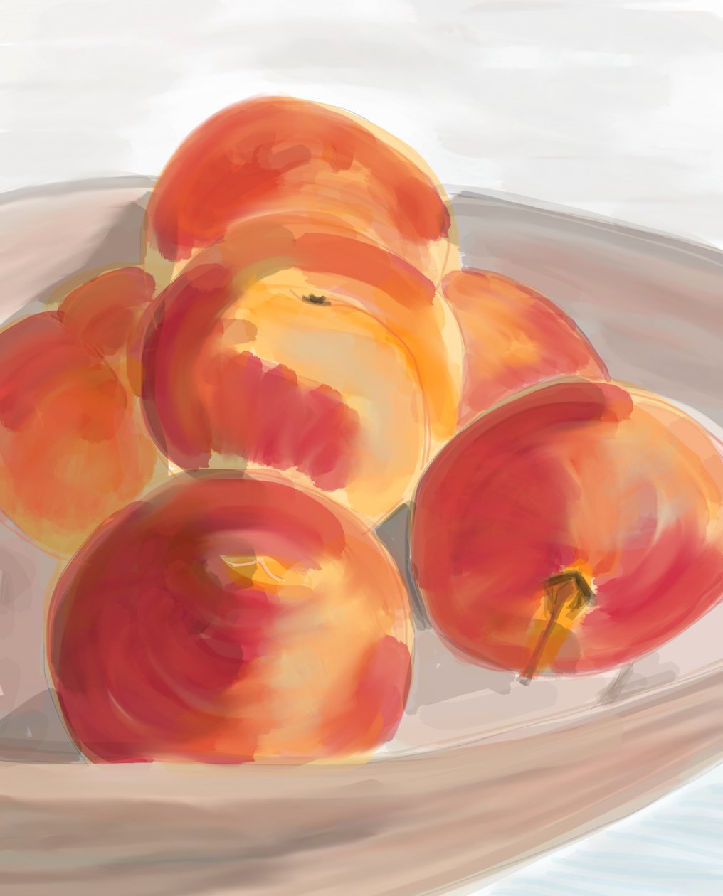 Peaches In Bowl, 2016（iPadでアップルペンシルを使って手描きしたもの） 作： エヴァン・スクラー