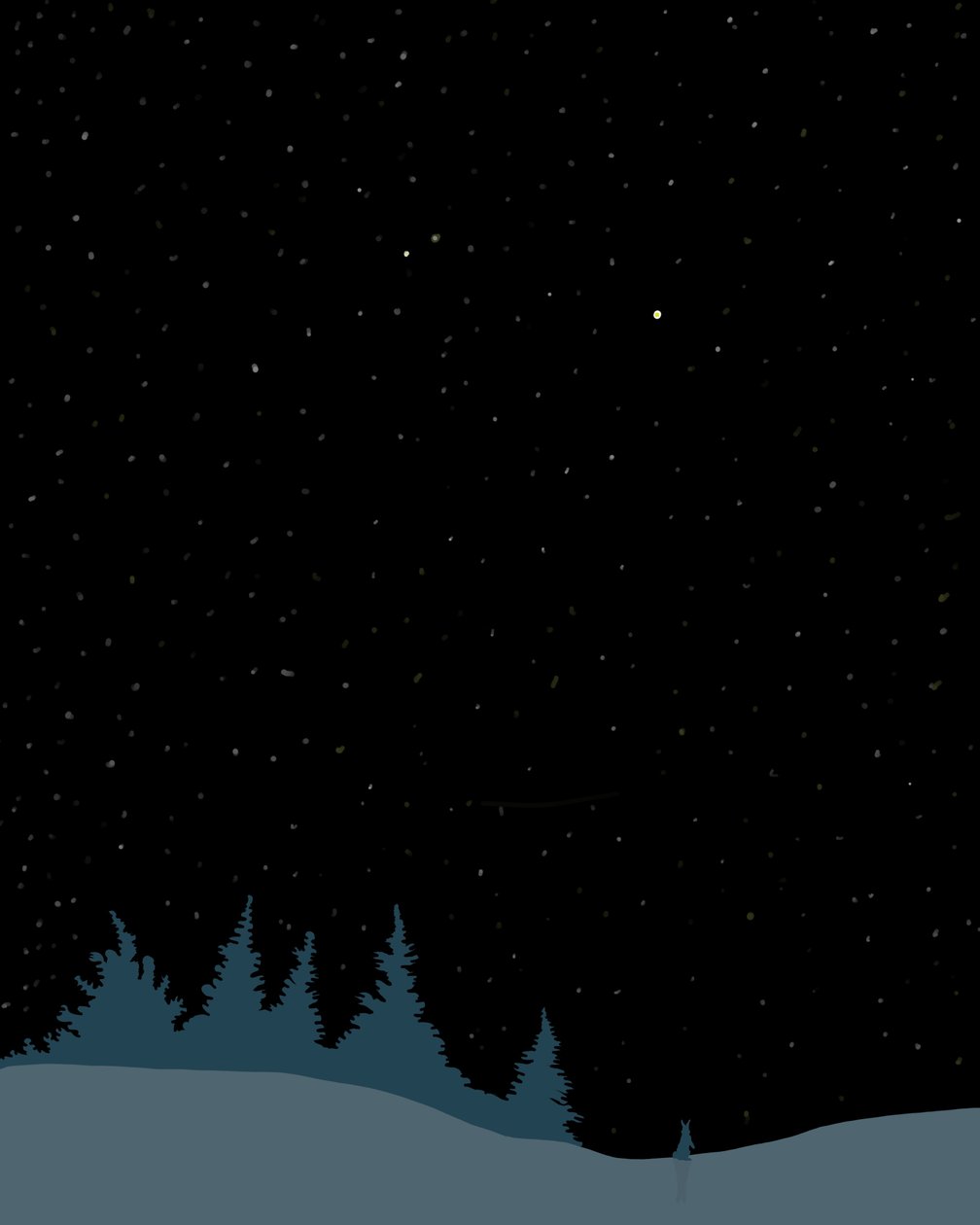 夜のブルックリン、雪の中のウサギ（デジタルアート） 作： エヴァン・スクラー