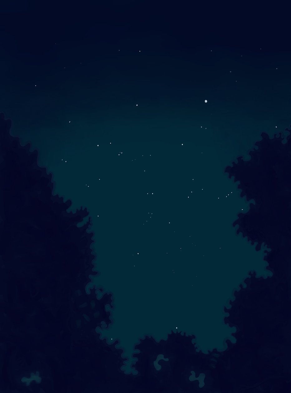 夜空の星と樹木の輪郭（デジタルアート） 作： エヴァン・スクラー