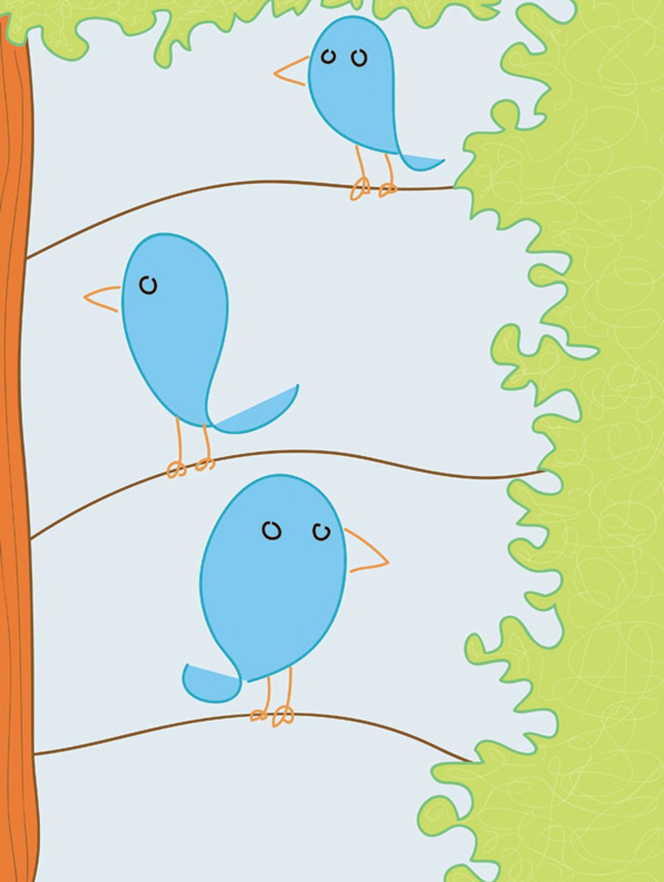Three Bluebirds On Branch, 2015（iPadでアップルペンシルを使って手描きしたもの） 作： エヴァン・スクラー