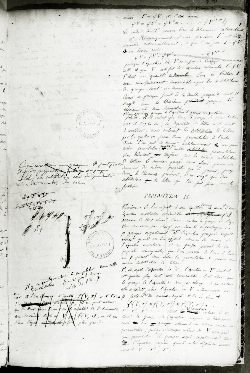Ms 2108 f.4ラジカルを使って方程式を解くための条件に関する記述、1832（237127も参照） 作： エヴァリスト・ガロア