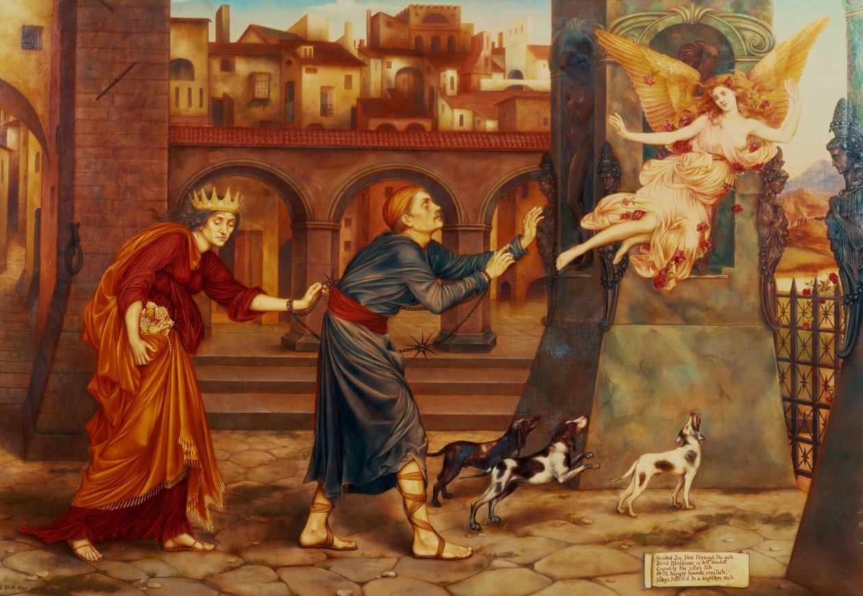 盲目とキューピディティ、市から喜びを追いかけて1897 作： Evelyn De Morgan
