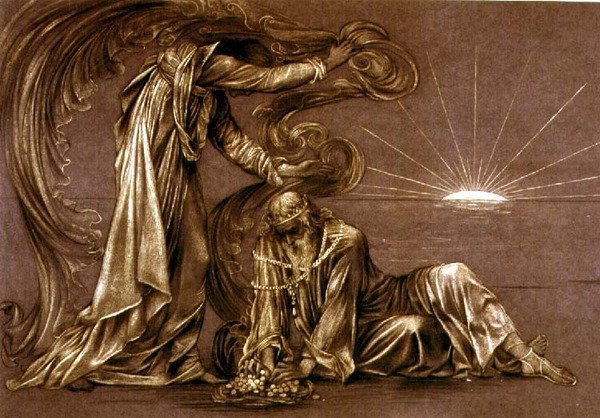 1897年頃の「Earthbound」の完成した習作（チョーク）（27982参照） 作： Evelyn De Morgan