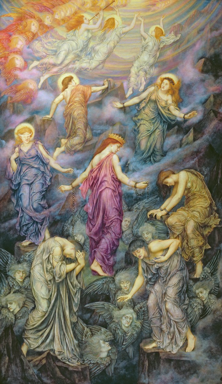 天国は暴力に苦しむ（キャンバスに油彩） 作： Evelyn De Morgan