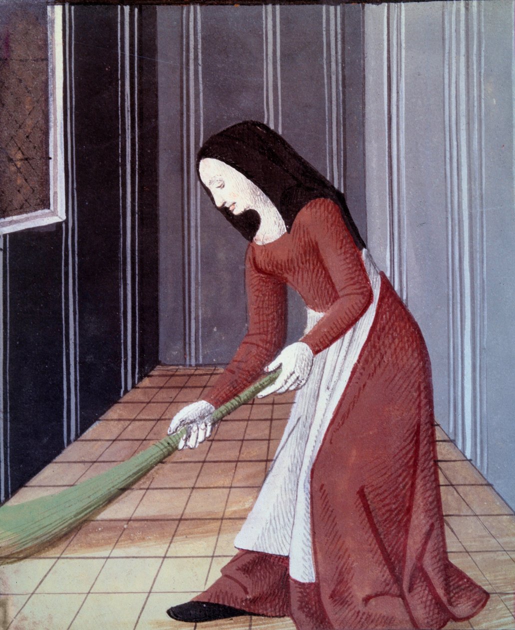 中世のフランス社会：女中の掃除 作： Everard de Espinques