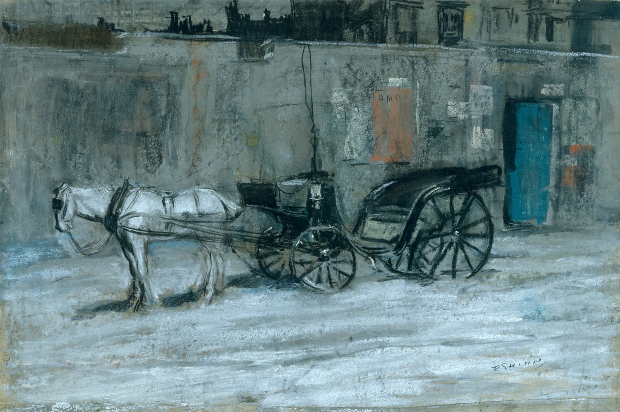 パリ、馬と馬車 1900-05年頃 （木炭、チョーク、パステル、厚紙） 作： エベレット・シン
