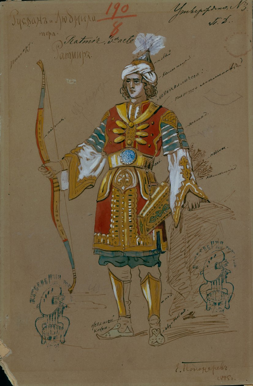 M. グリンカによるオペラ「ルスランとリュドミラ」の衣装デザイン、1885 年 作： Evgeni Petrovich Ponomarev