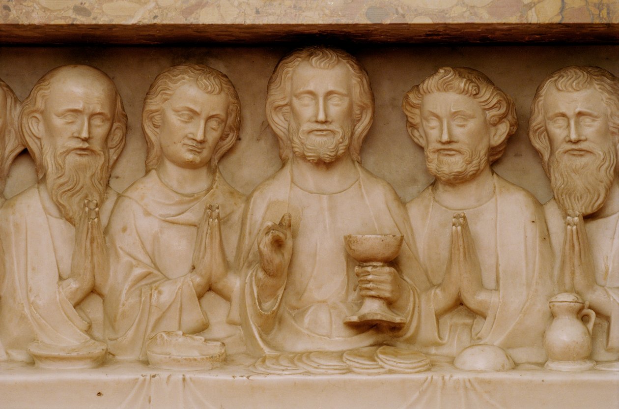 最後の晩餐、詳細c.1340（252648も参照）（大理石） 作： エヴラール・ドルレアン