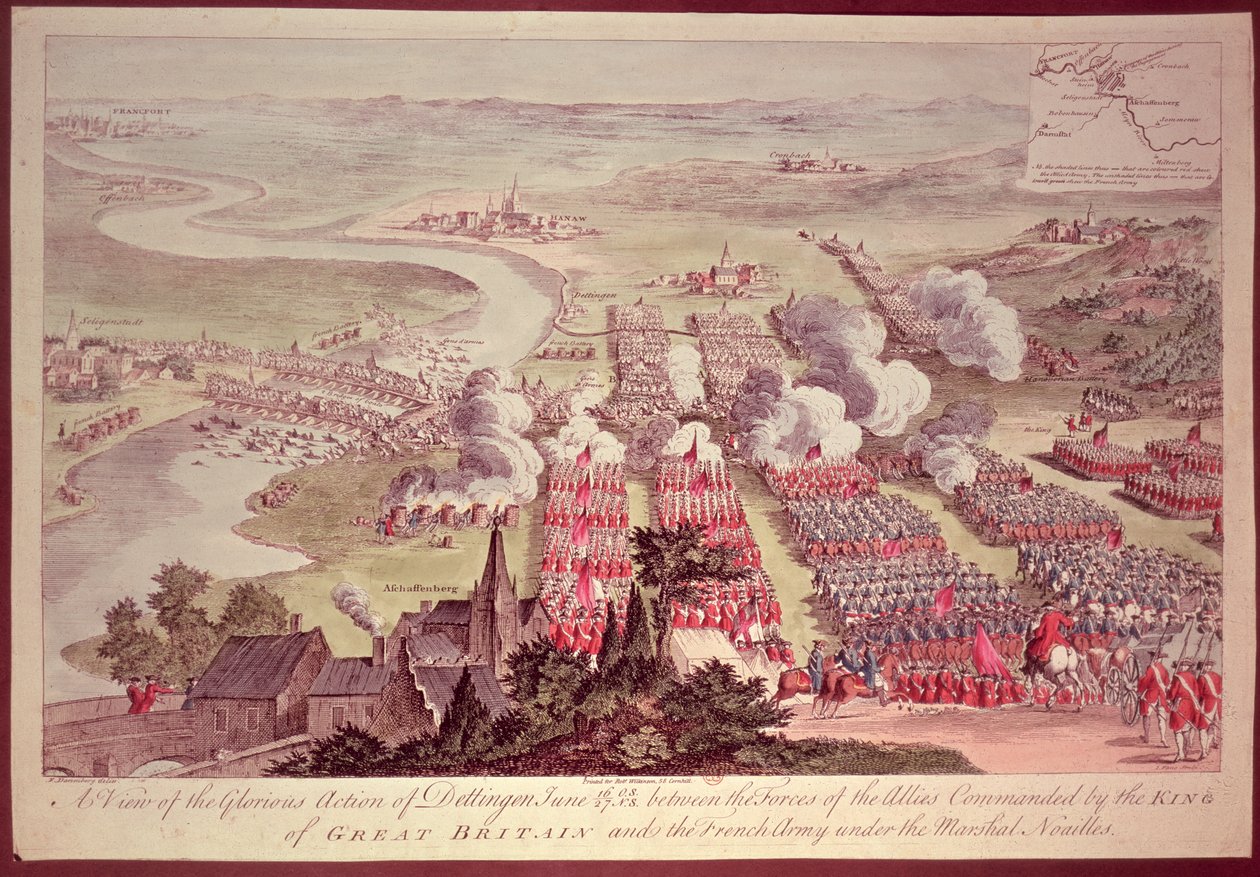 1743年6月16〜27日、デッティンゲンの栄光の行動のビュー、イギリス国王が指揮する同盟軍とノワール元帥（1678-1766）の下のフランス軍の間 作： F.ダレンバーグ