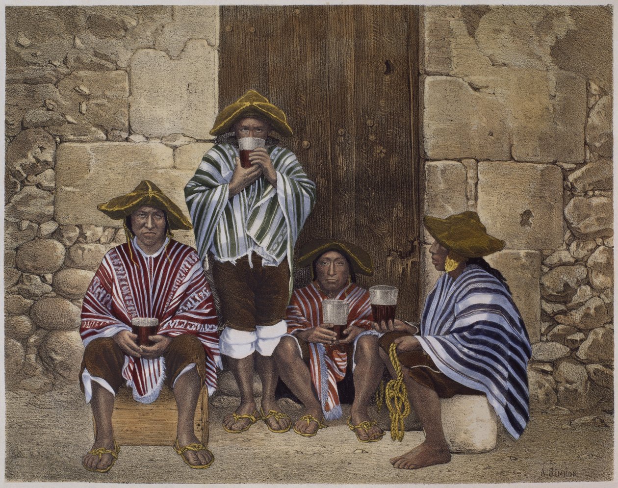 インディアンのグループ、マリアーノの「Geografia del Peru」のイラスト、フェリペパスソルダン（1821-86）プレートXXXV、1863 作： F.デラマーレ