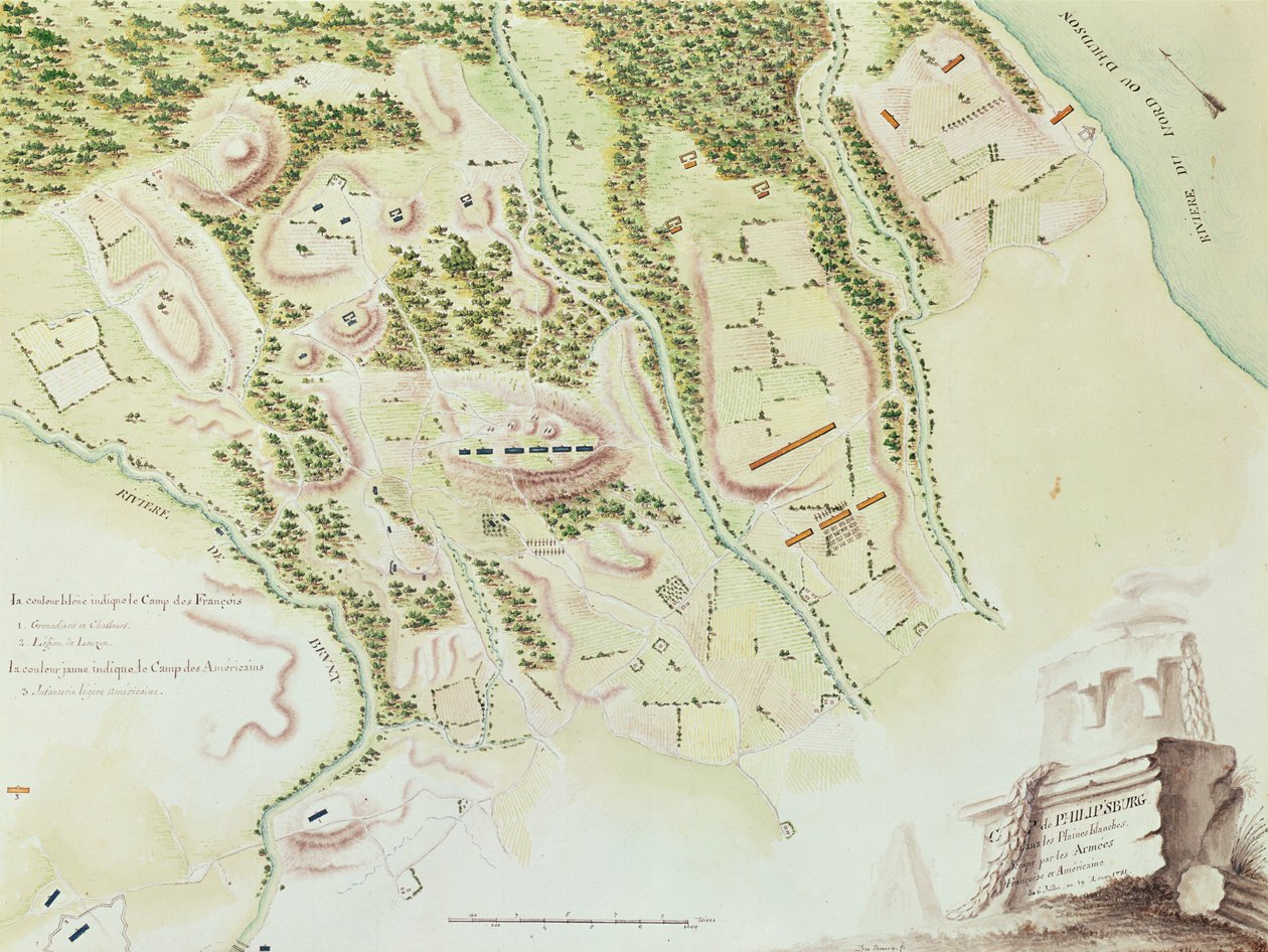 フィリップスバーグの地図、「アメリカ戦争」、1782年（カラー彫刻） 作： F.デュブール
