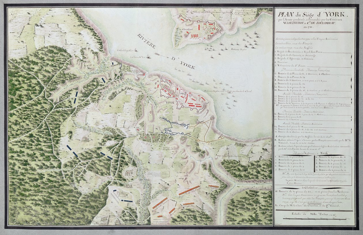 1782年の「ゲレドゥラメリク」からの1781年の包囲戦の地図、1782年（カラー彫刻） 作： F.デュブール
