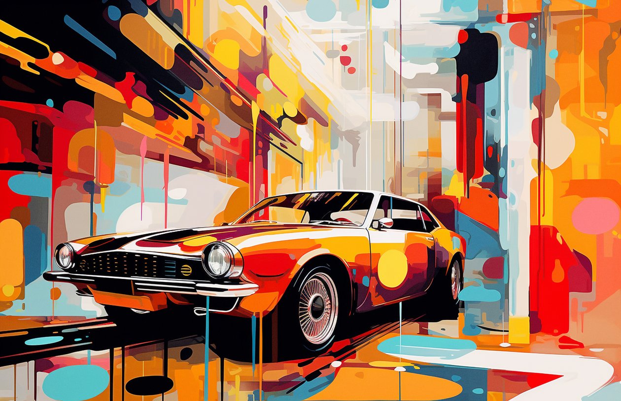抽象的な古いアメリカの車の絵、若い大人の部屋の装飾、壁のアートプリント 作： ファフタリ・アブデラヒム