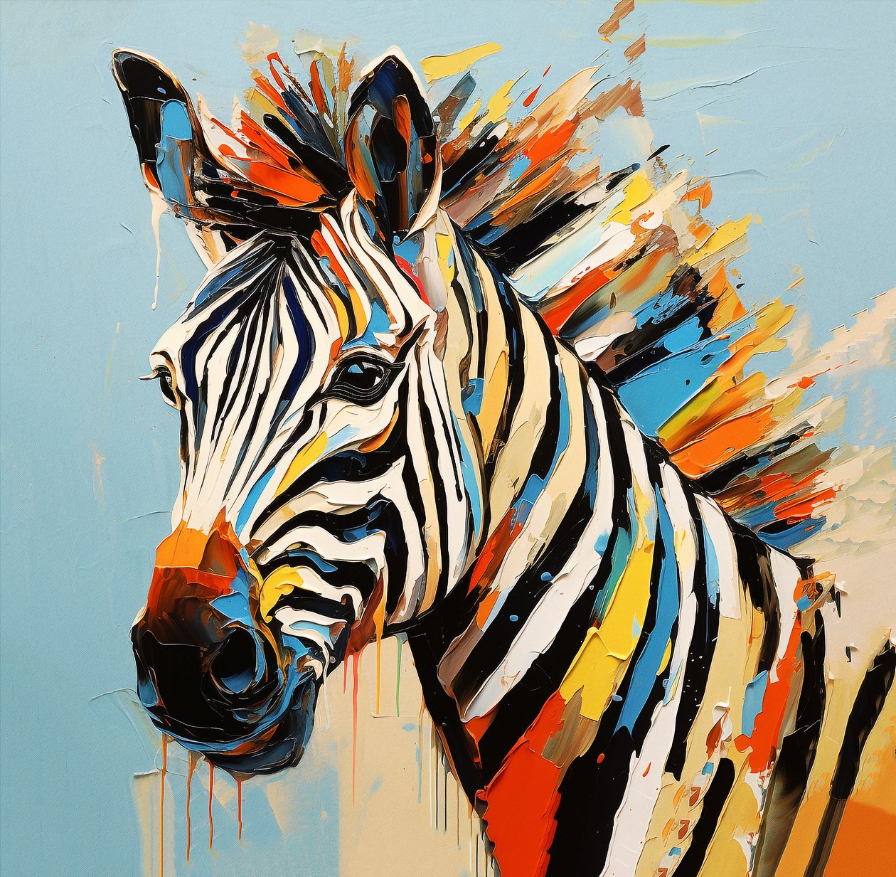 抽象的なサバンナの動物シマウマの肖像画, フルカラー絵画 , 壁掛けアート|キャンバスプリント 作： ファフタリ・アブデラヒム