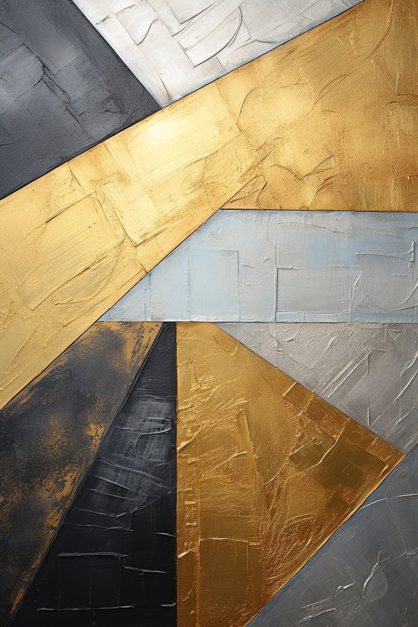 抽象的な銀と金の絵画、縦型キャンバス、壁のリビングルームの装飾 作： ファフタリ・アブデラヒム