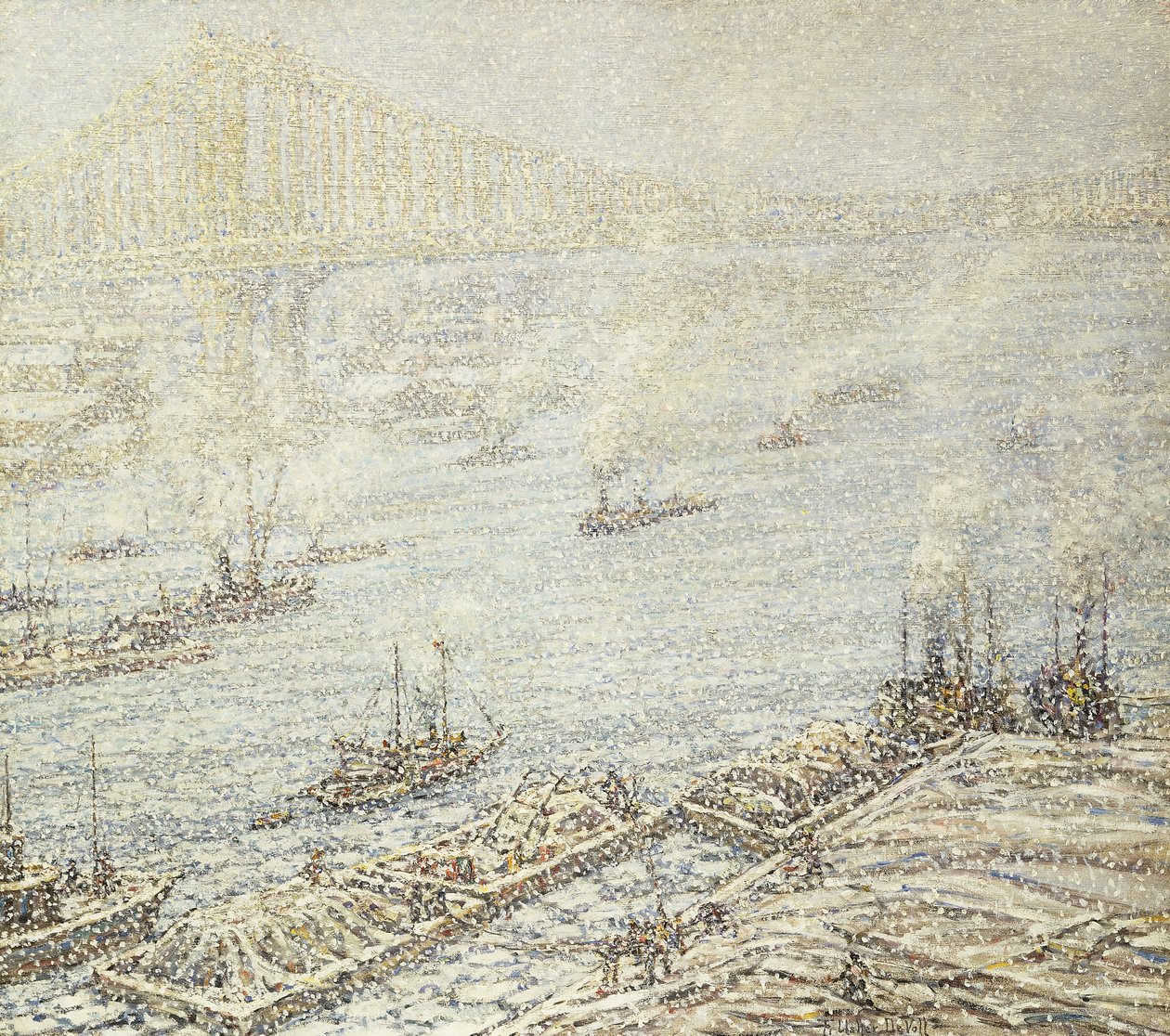 イーストリバー、ニューヨーク、冬、1915年頃（キャンバスに油彩） 作： F.アッシャー・ド・ヴォル