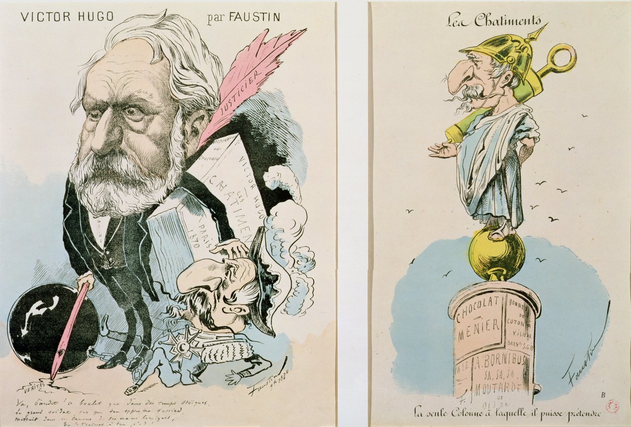 ヴィクトルユーゴー（1802-85）とナポレオン3世（1809-73）の風刺画1870 作： ファウスティン
