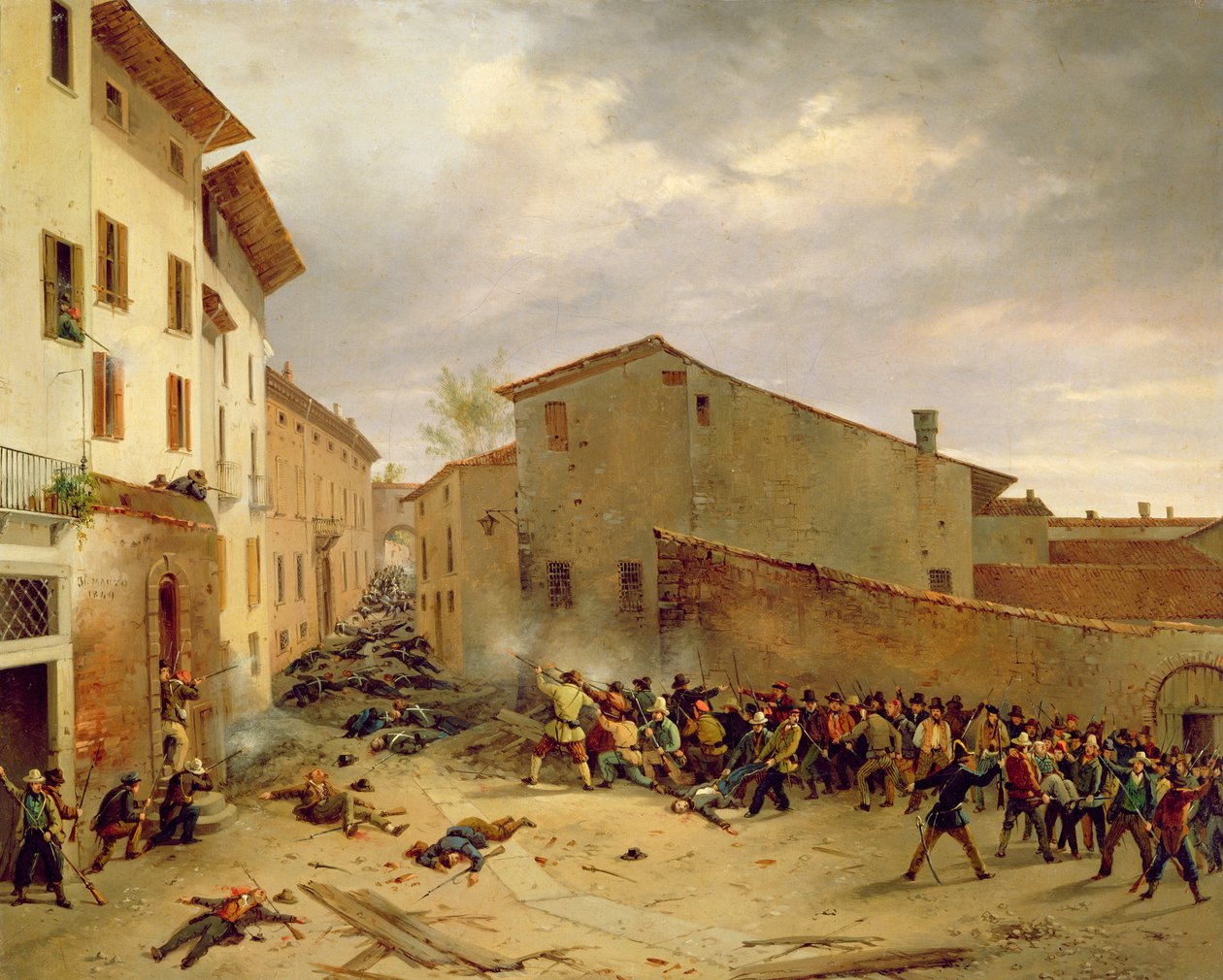 1849年3月31日、ブレーシアのコンデラツィオーネ通りでの戦い 作： ファウスティーノ・ジョリ