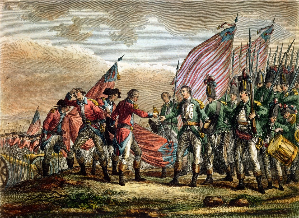 1777年10月7日のサラトガの戦いでのジョンバーゴイン将軍の降伏、Godefroyによって彫刻 作： フォーベル