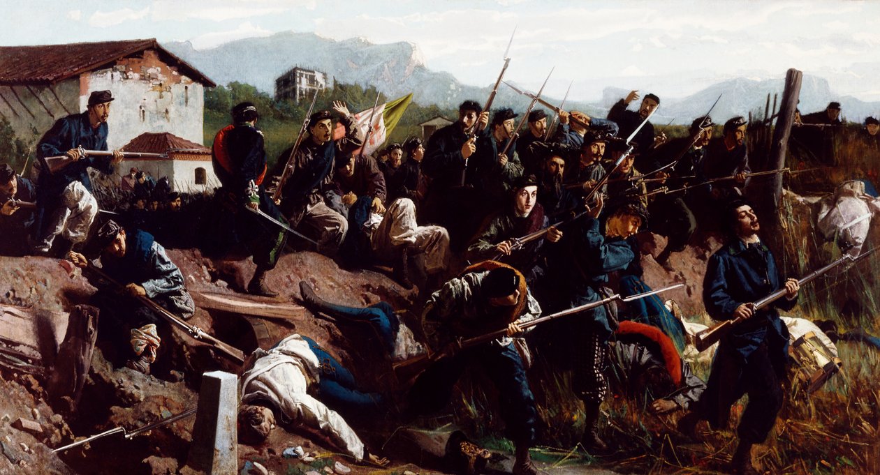ヴァレーゼの戦い、1862年頃（キャンバスに油彩） 作： フェデリコ・ファルッフィーニ