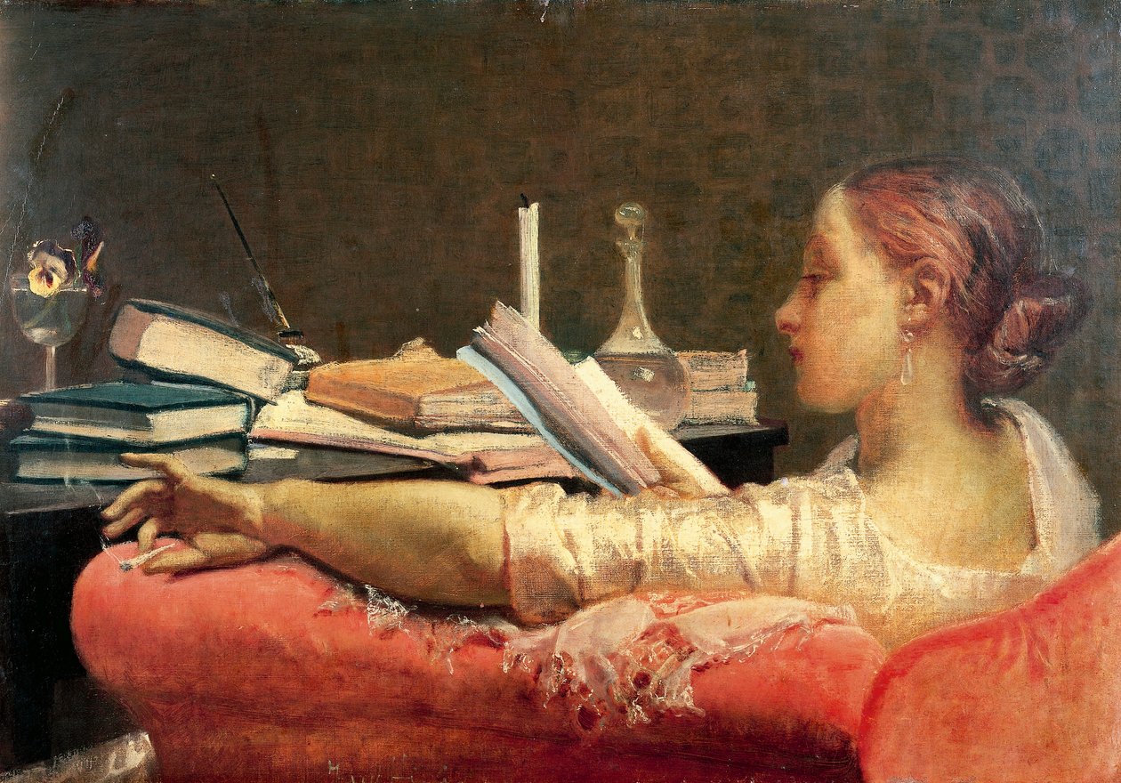 Federico Faruffini (1831-1869) による The Reader、キャンバスに油彩、405 cm x59 作： フェデリコ・ファルッフィーニ