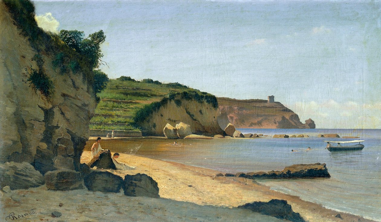 フェデリコ・ロサーノ（1835-1912）作「南のマリーナ」、油彩・キャンバス、34x59cm。 作： フェデリコ・ロッサノ