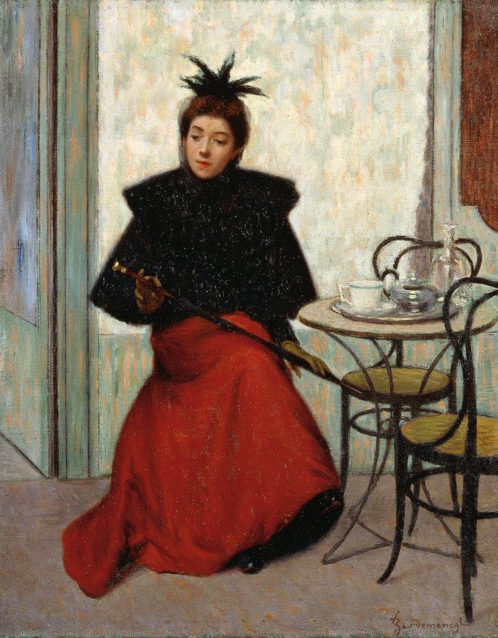 フェデリコ・ザンドメネギー（1841-1917）作「カフェにて」、油彩・キャンバス、41x33cm 作： フェデリゴ・ザンドメネギ