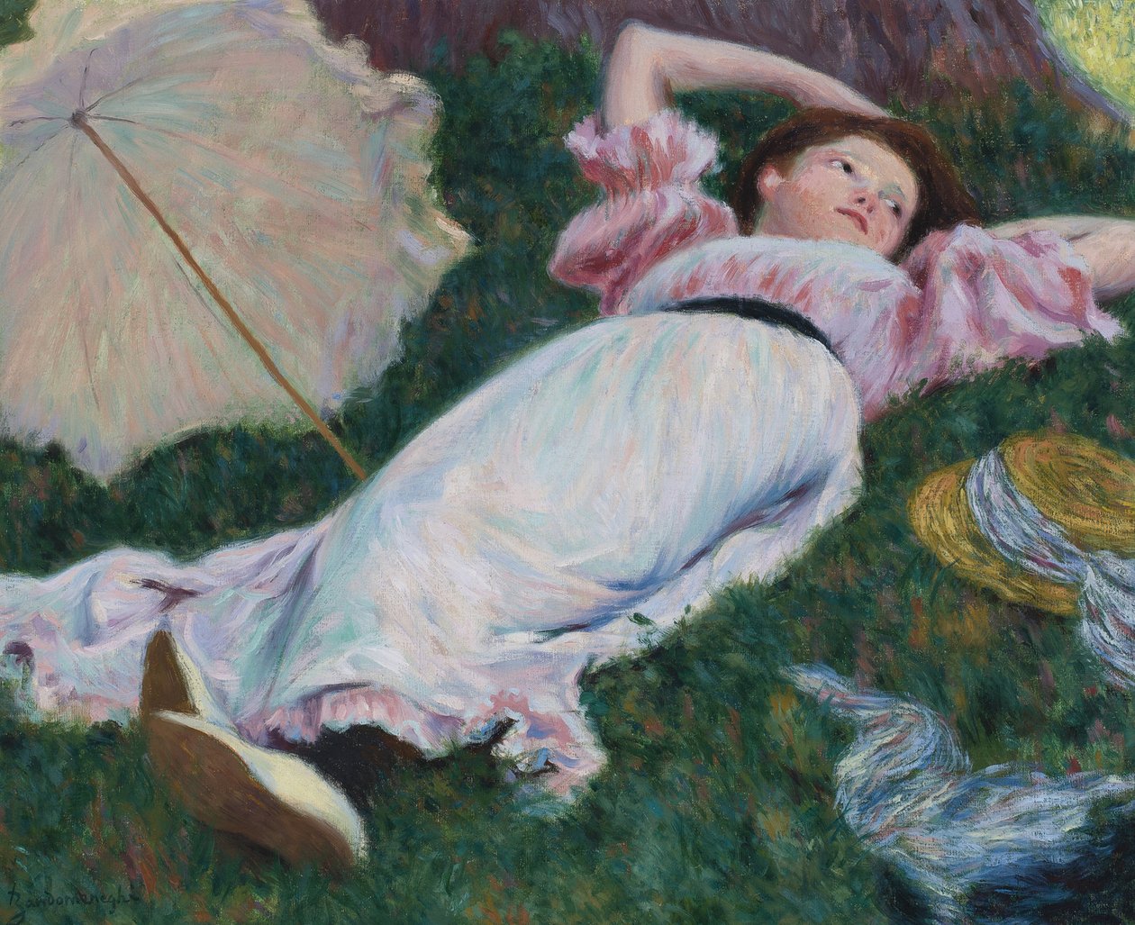 印象派：寝そべっている女性 par Zandomeneghi, Federico (1841-1917), c. 1890.油彩・キャンバス、50x60個人蔵 作： フェデリゴ・ザンドメネギ